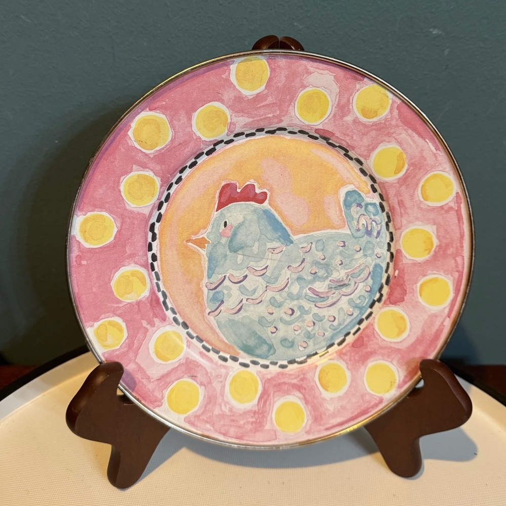 MacKenzie-Childs Enameled Metal Plate Childrens - Chicken / Rooster 8”